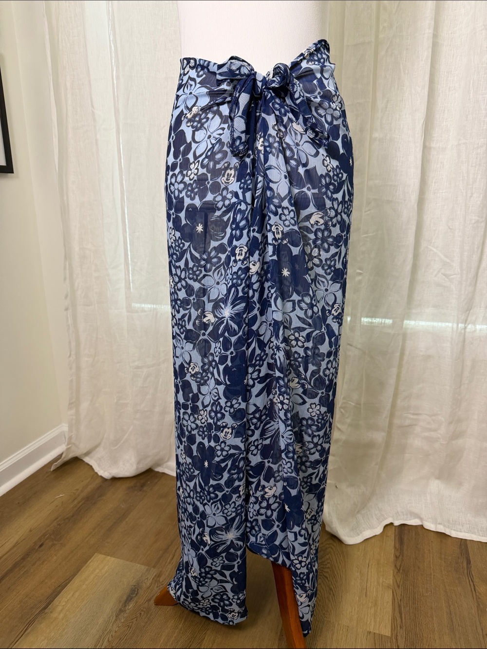 Disney Navy and Light Blue Floral Tie-Waist Swim Cover Pants